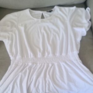 Lane Bryant White Short-Sleeve Smocked-Waist Peplum Top